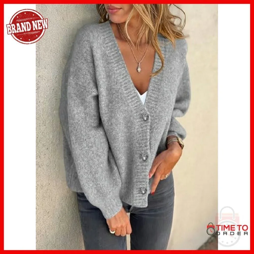 Oversized Chunky Knit Cardigan Sweater Women's Long Sleeve Button Down